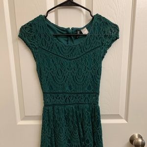 Green lace skater dress